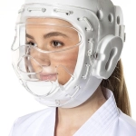white Karate head guard with face protection