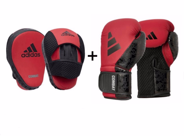 red adidas combat 50 gloves and coaching mitts set