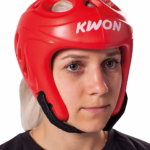 light red kickboxing taekwondo head guard red