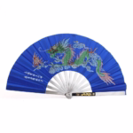 rdeča kovinska taichi pahljača z motivom zmaja