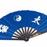 blue yin yang metal taichi fan