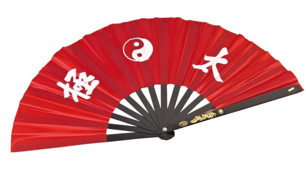 red yin yang metal taichi fan