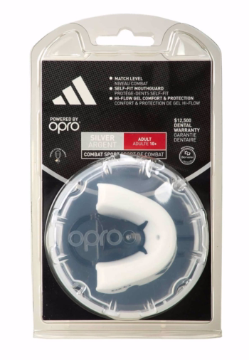 belo-srebrn profesionalni ščitnik za zobe adidas opro 3