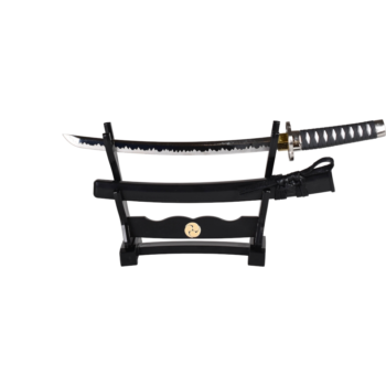 črn mini katana meč s stojalom