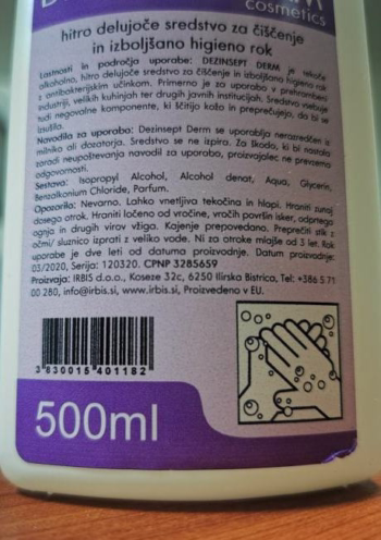 Razkužilo za roke ''Irbis DEZINSEPT DERM'' 500ml